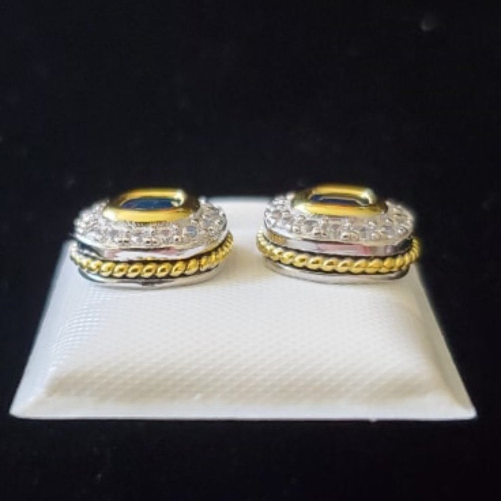 925 SILVER BLUE CZ SQUARED STUDS EARRINGS - Picture 3 of 4